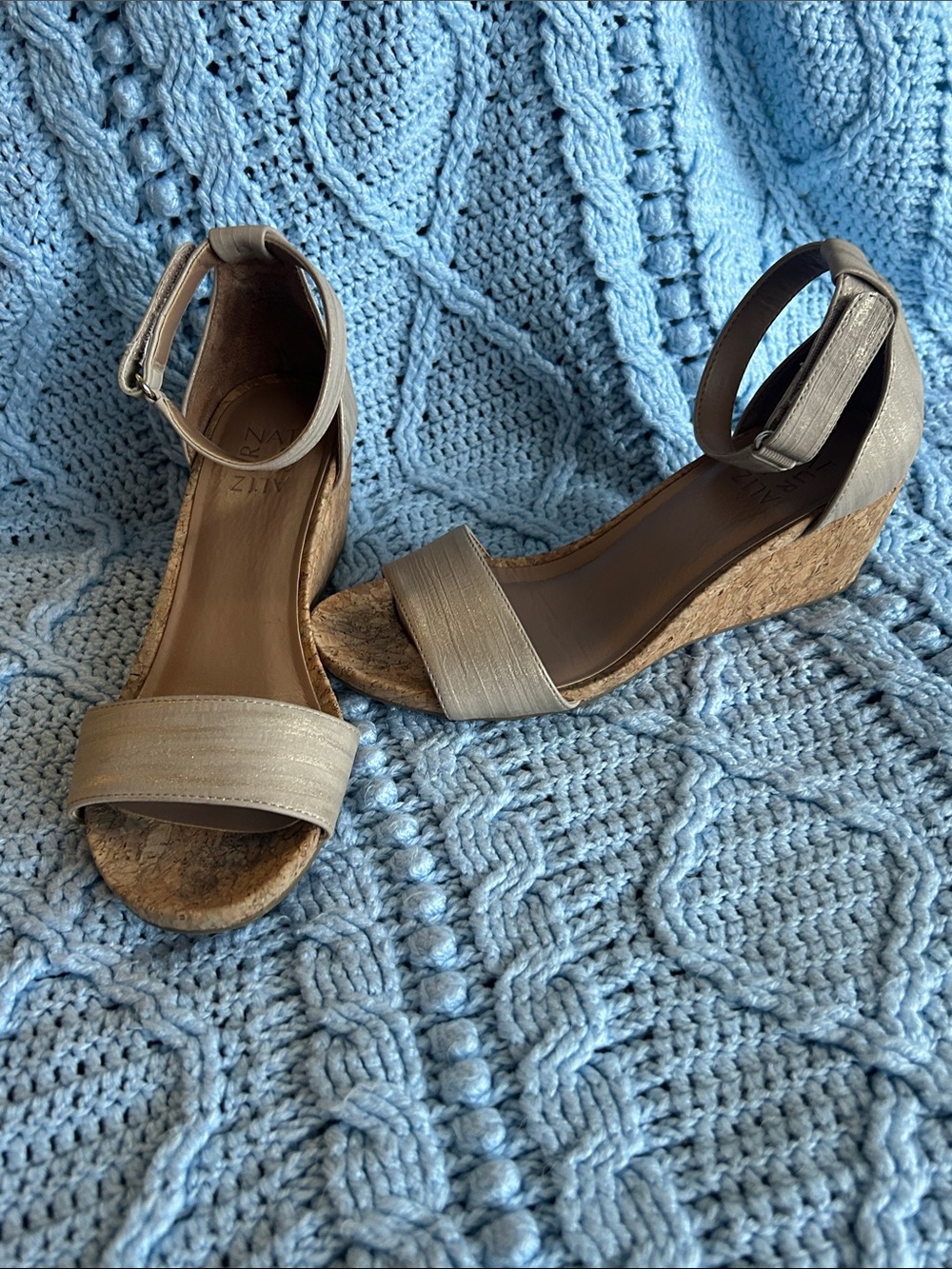 Neutralizer Metallic Taupe Ankle-Strap Wedges